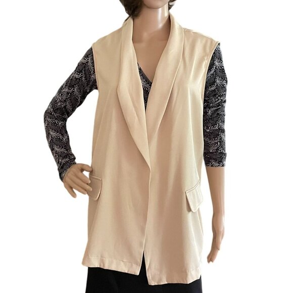 Open Front Collared Vest Womens 2XL Cream Beige Neutral Sleeveless - Picture 3 of 8